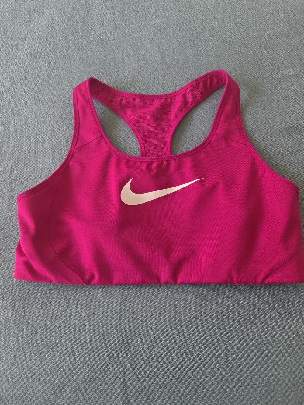 Nike Hot Pink Racerback Dri-FIT Sports Bra with White Swoosh. Sz L Small Flaw